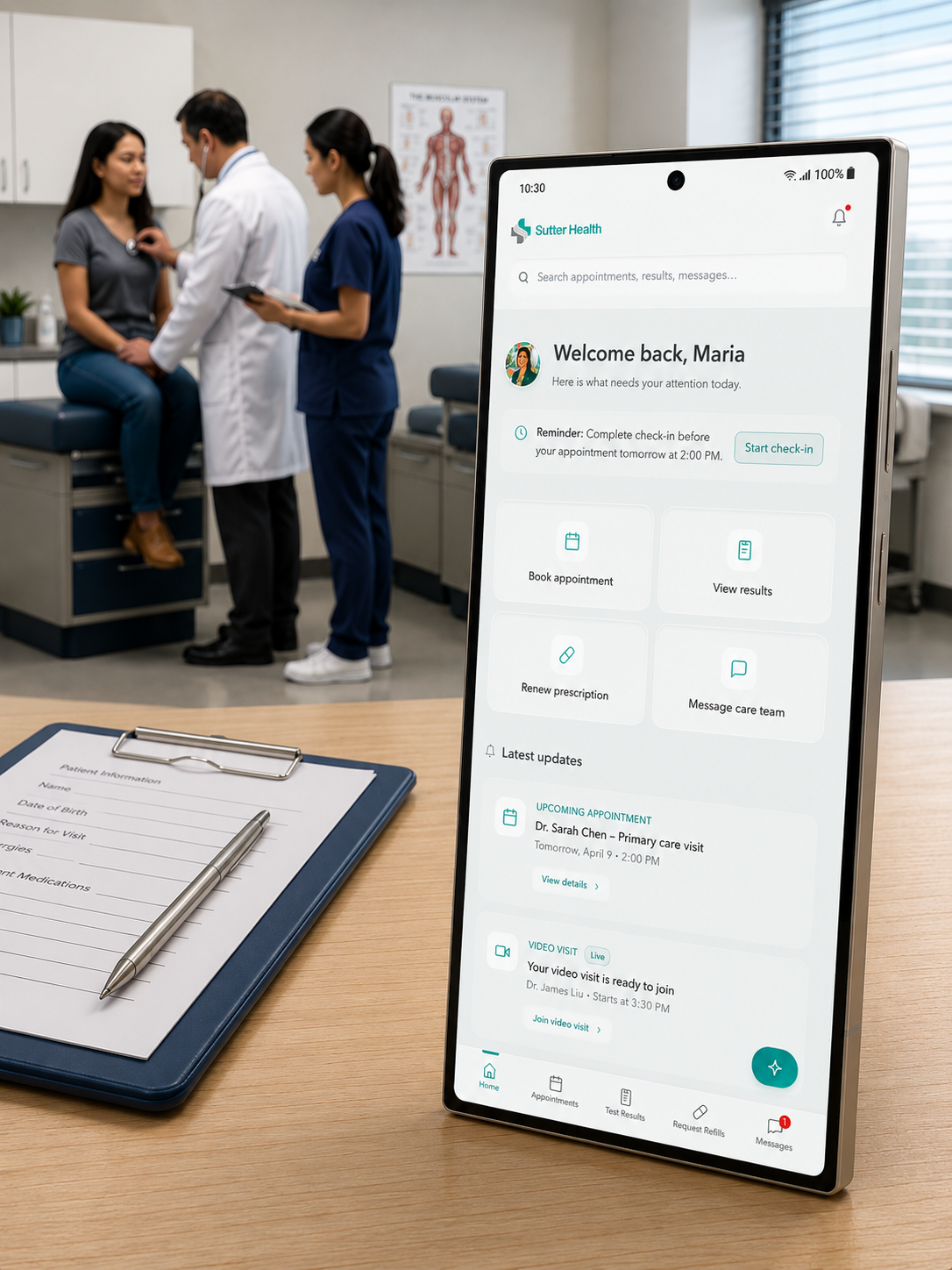 Sutter Health patient portal app on phone