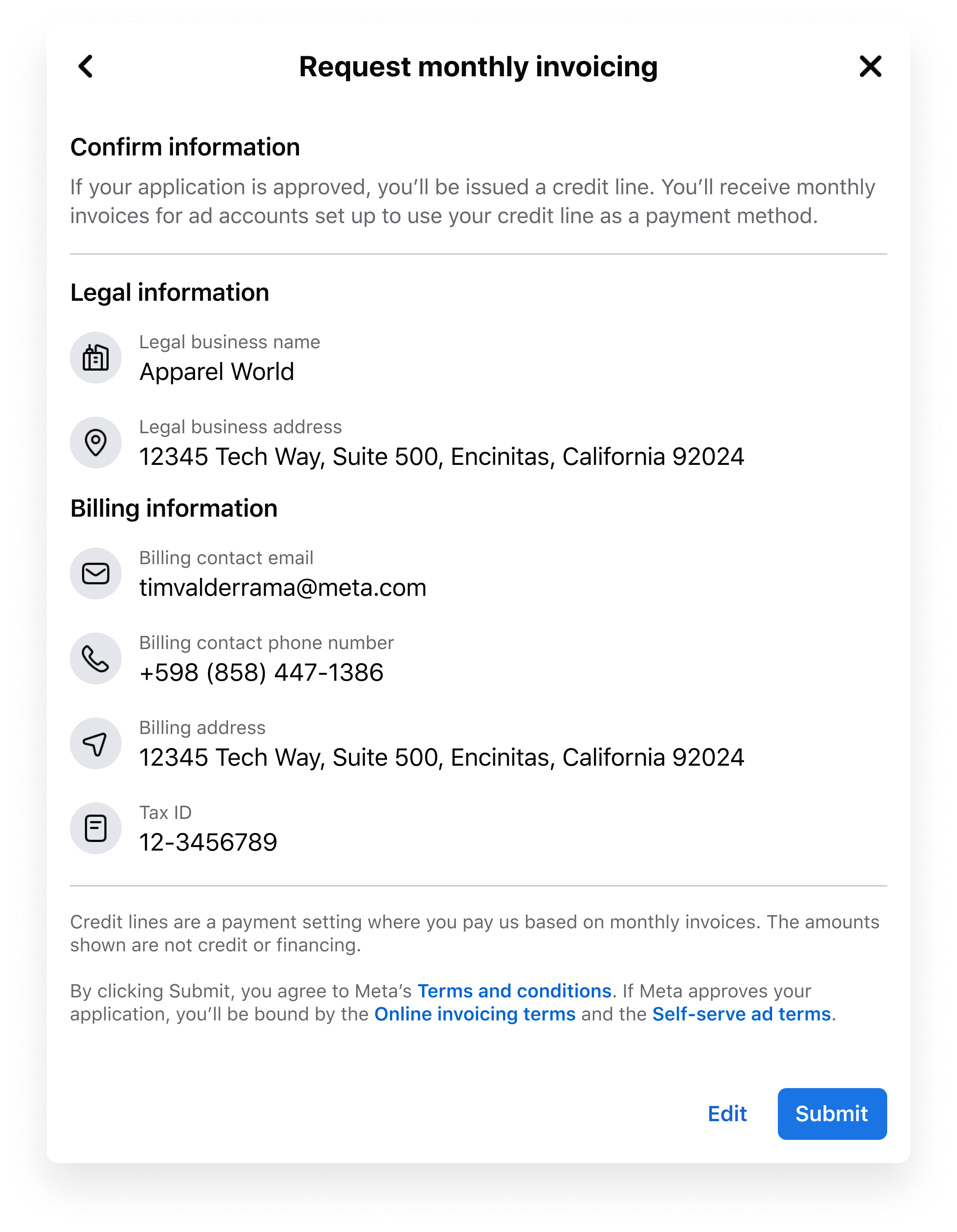 Monthly invoicing single page