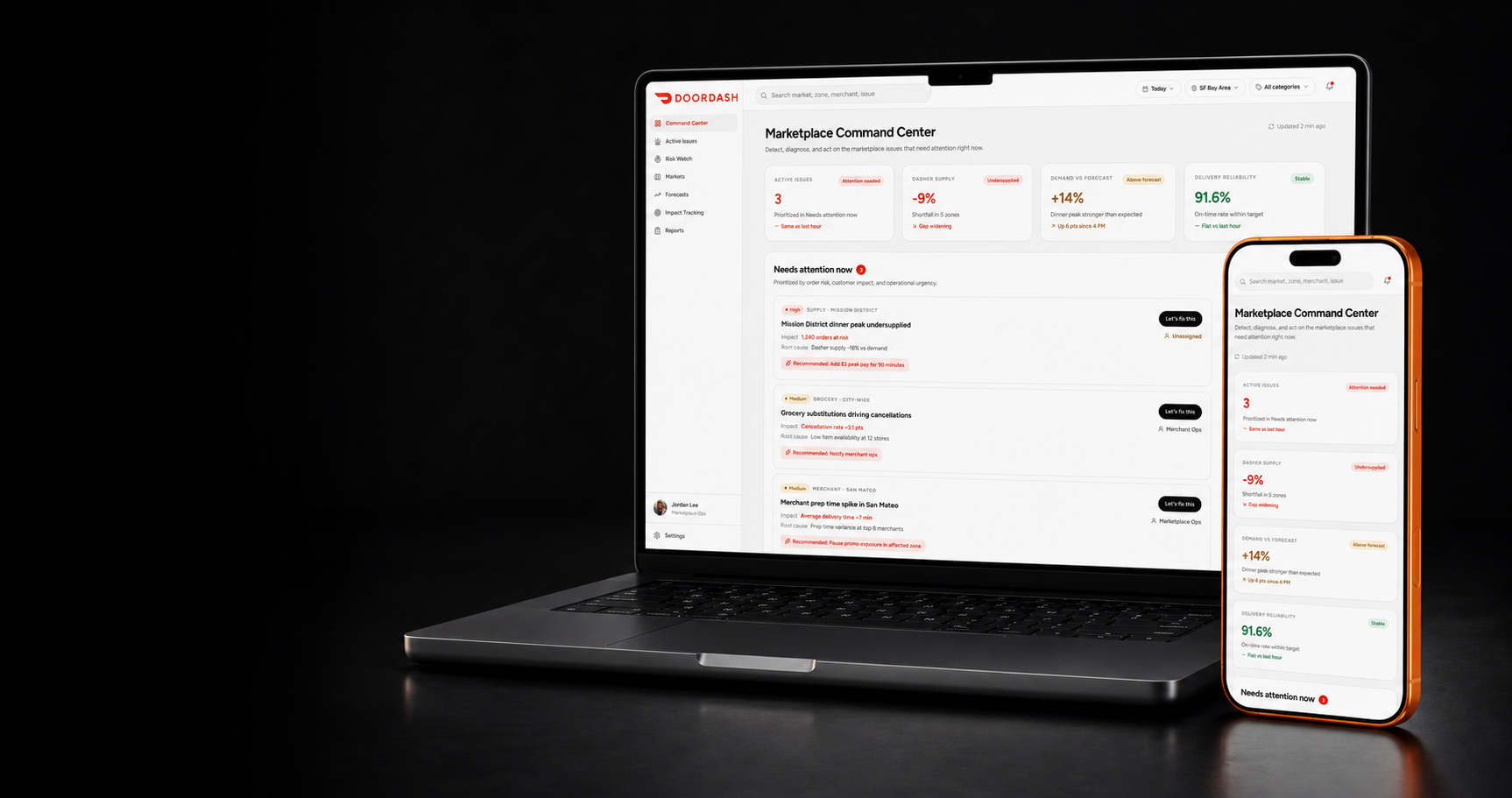 DoorDash dashboard shown across laptop and phone