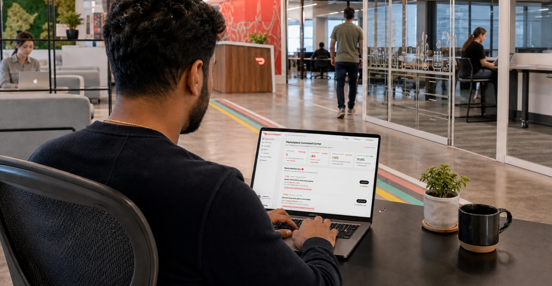 DoorDash headquarters command center dashboard on laptop